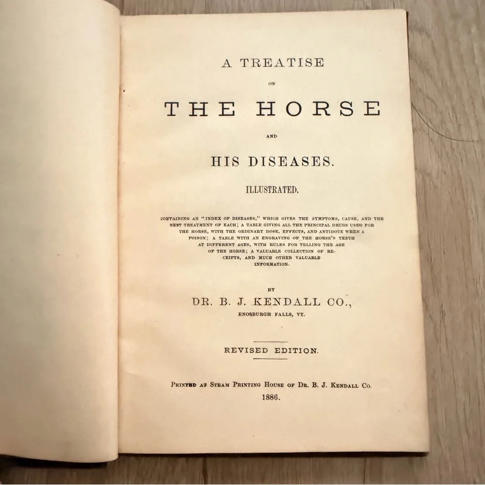 Antique 1886 Book, The Horse and His Diseases, Illustrated By‎ Dr. B. J. Kendall